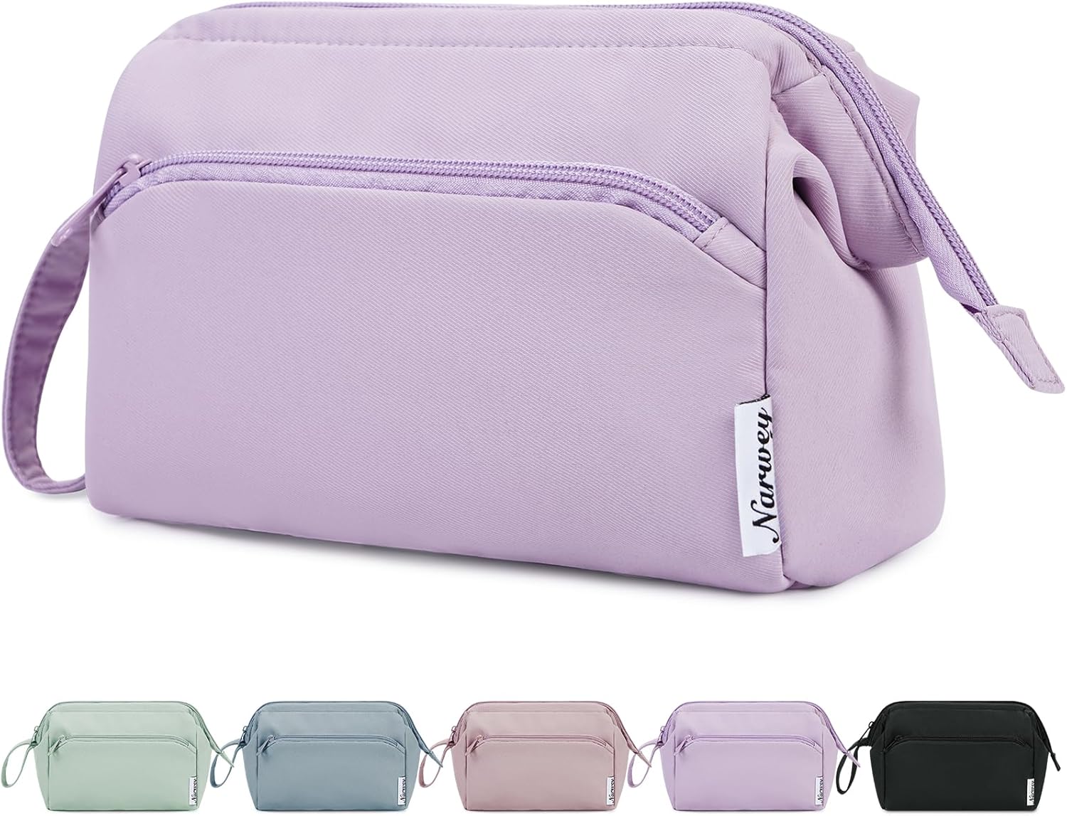 Narwey Bolsa de maquillaje para mujer, bolsa de maquillaje de gran apertura, bolsa de cosméticos de viaje, bolsa organizadora de artículos de