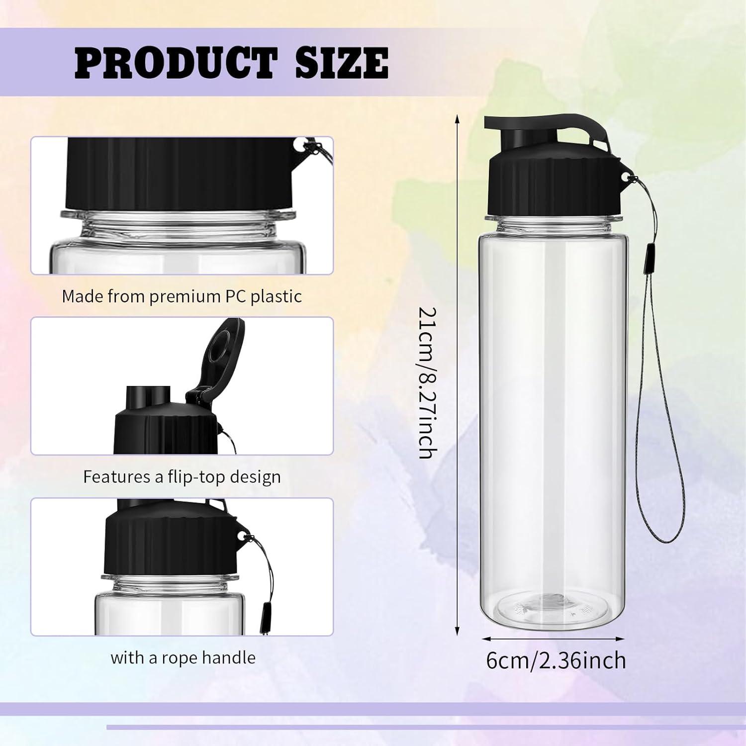 33 Pcs 17 oz Water Bottle Bulk with Handle Strap, Plastic Lightweight Flip Top Drink Bottles for Adults Gym(Multicolor)
