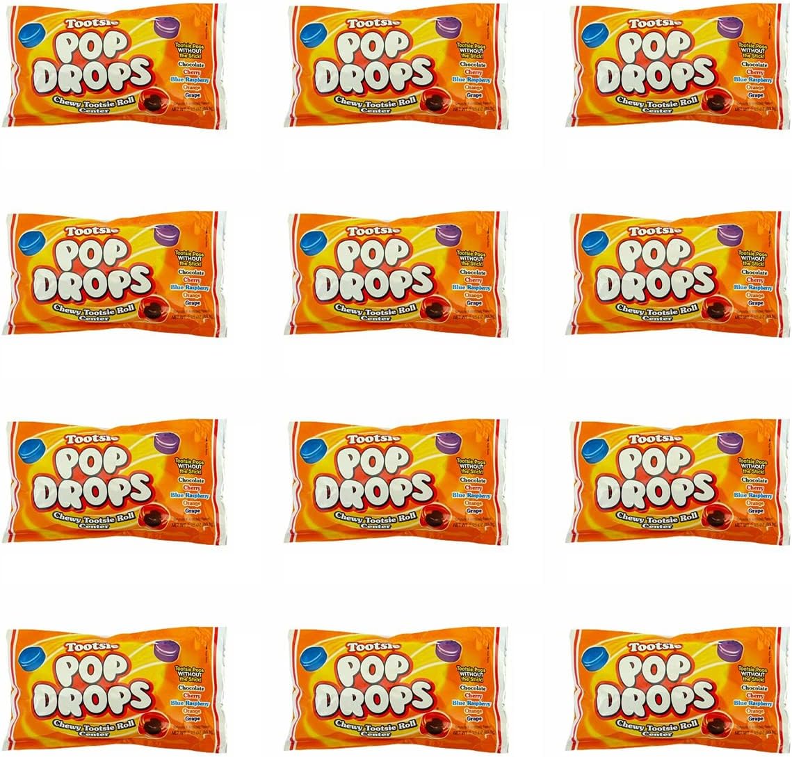 Pop Drops Candy Lollipop Suckers Without The Stick In Classic Assorted Fruit Flavors Bulk Value Pack In Resealable Bag - 12 Count of Individually Wrapped 2.25 oz Packs (1.68 lbs)
