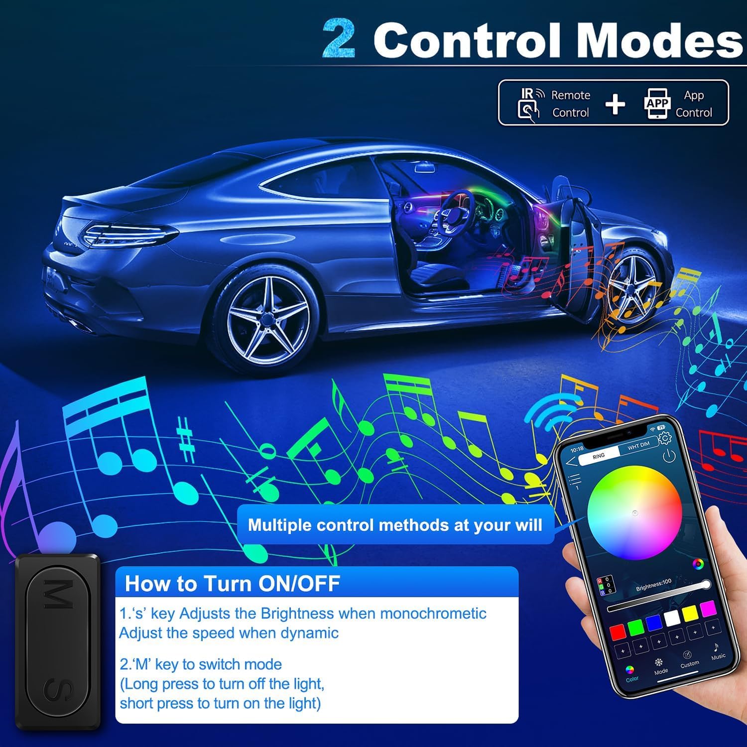 Dream+Color Acrylic Interior Car LED Strip Light with Wireless APP, RGB 18 in 1 with 175 inches 612 LEDs Fiber Optic Strip Lights for Car, Dual Zone Music Sync Neon Car Ambient Lighting Kits