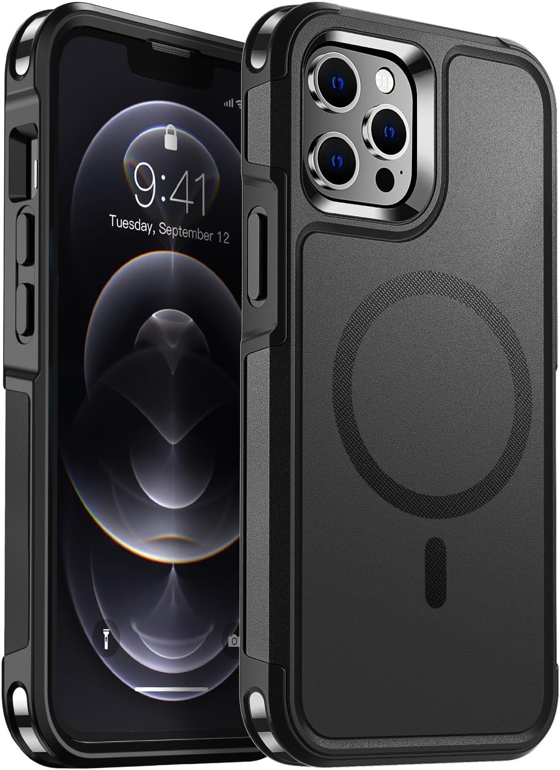 SUPFINE Magnetic for iPhone 12 Pro Max Case, [Compatible with MagSafe][10 FT Military Grade Drop Protection] [Dual Layer Structure Protection] Heavy Duty Full-Body Shockproof Phone Case, Black