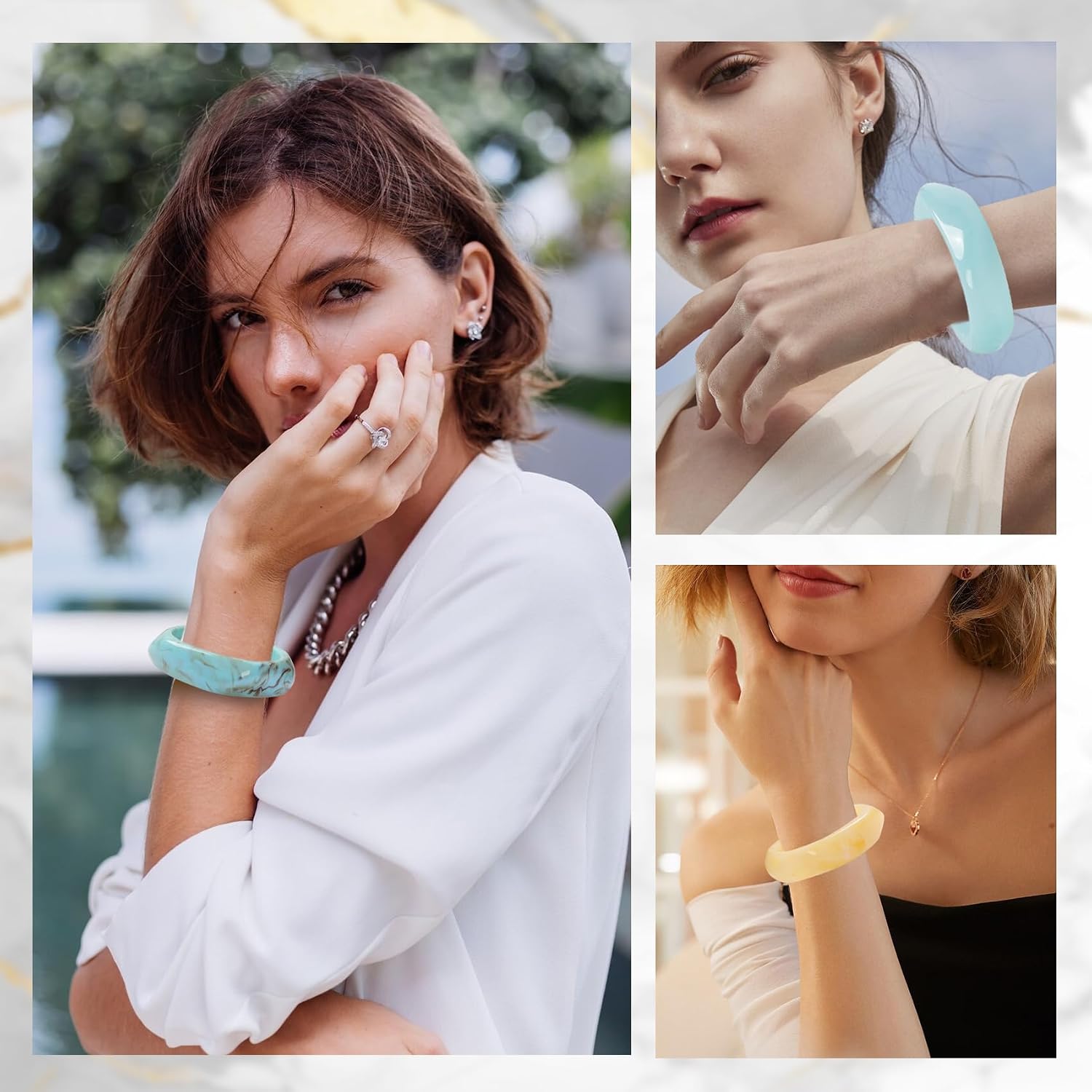 Chunky Resin Acrylic Bangle Bracelets for Women, Irregular Geometric Cuff Wide Wristband Bangles Trendy Chunky Resin Stackable Stretch Bracelet Jewelry Set