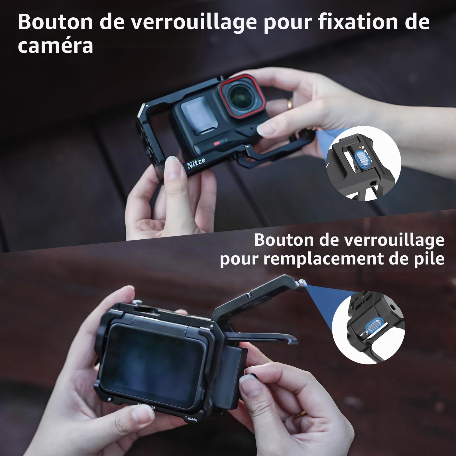 Nitze Xplorer Grip Kit pour Insta360 Ace Pro 2/Ace Pro/Ace, Kit de Poignée Xplorer avec Poignée Latérale Ergonomique, Cage Ace Pro 2, Prend en Charge la Prise de Vue Verticale et Horizontale - T-IN04B