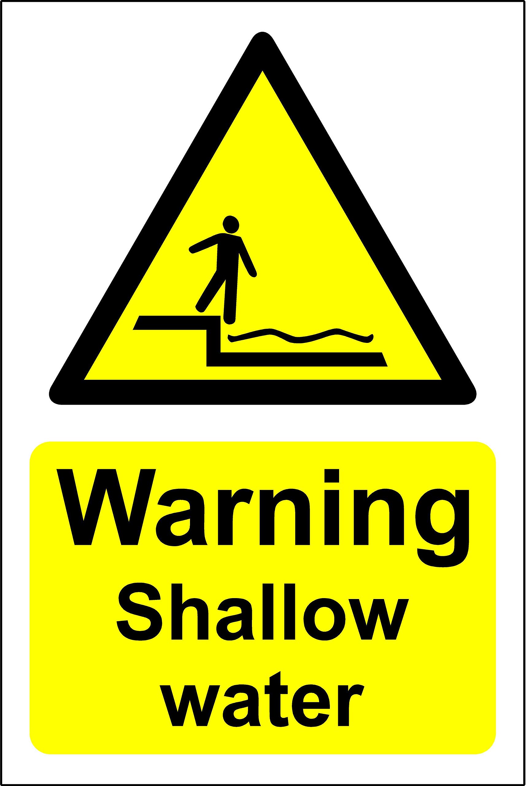 Warning shallow water Safety sign - 1.2mm Rigid plastic 300mm x 200mm