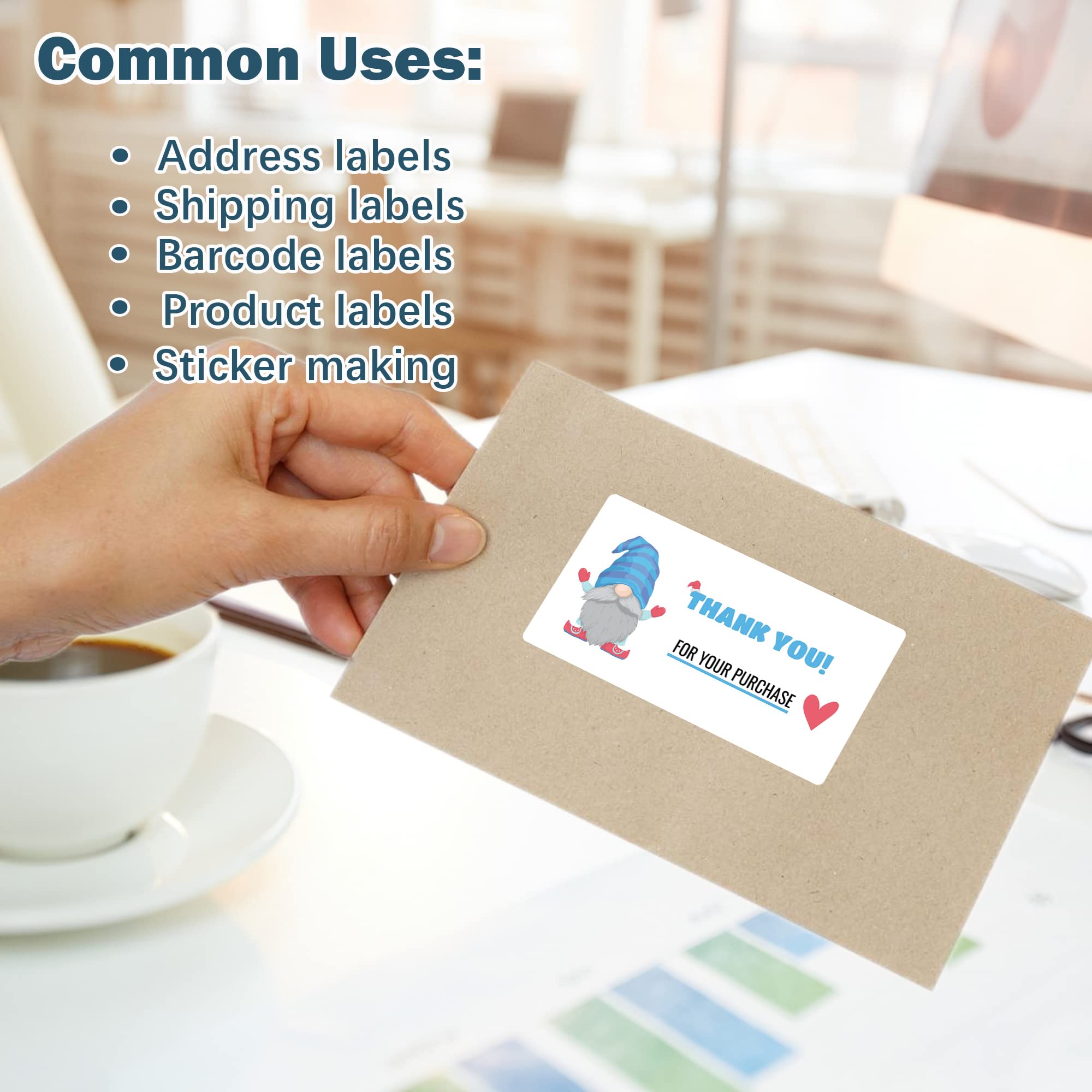 Etichette postali da 5,1 x 10,2 cm, 2500 etichette per indirizzi (250 fogli), etichette bianche stampabili per stampanti laser/a getto d'inchiostro, etichette adesive permanenti compatibili con