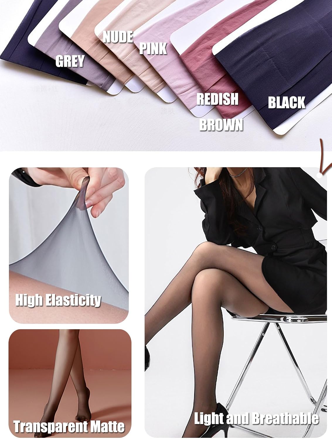 HTRUIYA Women Seamless Pantyhose Matte Sheer Tights High Elastic Control Top Stockings Transparent Nylons Pantyhose