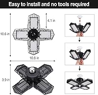 Vista 5 de Paquete de 2 luces LED para garaje, 100 W, iluminación LED deformable de 10000 lm, E26, luz diurna, 6000 K, luces ajustables súper brillantes