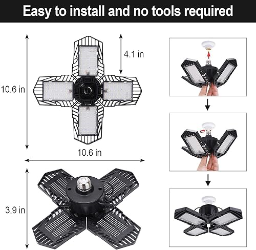 Miniatura 5 de Paquete de 2 luces LED de garaje, 100 W deformables iluminación LED 10000LM E26 luz diurna 6000 K luces ajustables súper brillantes para almacén