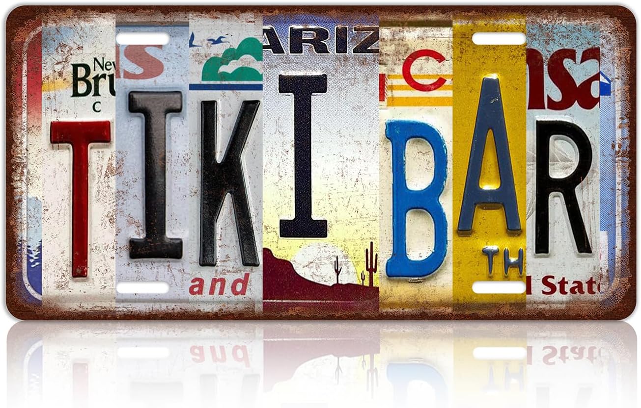 Vintage Tiki Bar License Plate Wall Decor Bar Metal Tin Sign 12 x 6 Inches