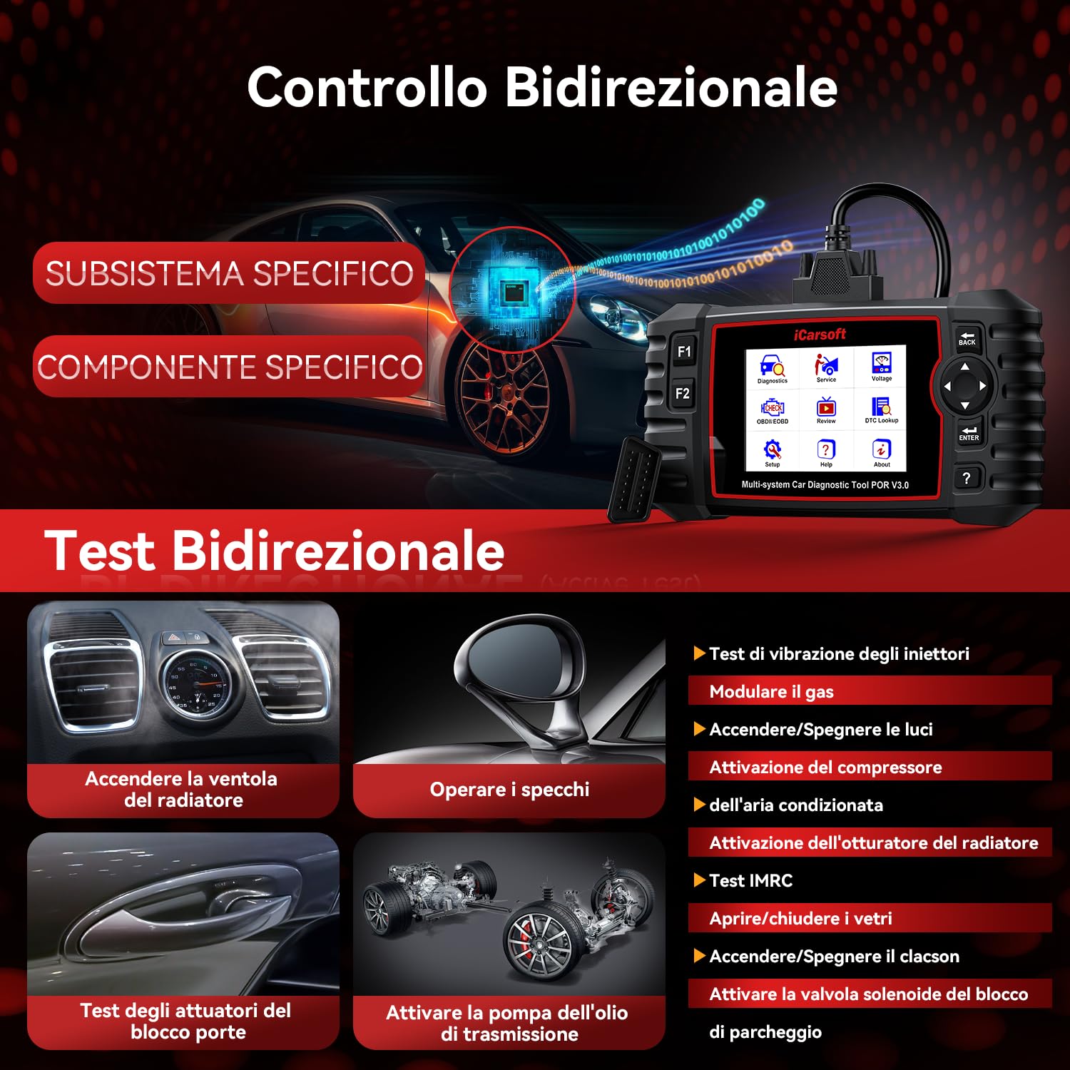 iCarsoft POR V3.0 OBD2 Auto Diagnostica per Porsche/Cayenne/Macan, Diagnosi Auto Professionale in Italiano per Tutti i Sistemi, 27 Funzioni di Ripristino, Test Bidirezionale, Aggiornamento a Vita