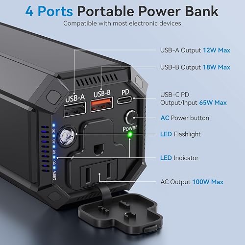 Miniatura 7 de Banco de energía portátil con salida de CA, cargador portátil de 100 W, 98 Wh27000 mAh de alta capacidad con 65 W PD USB C banco de batería para