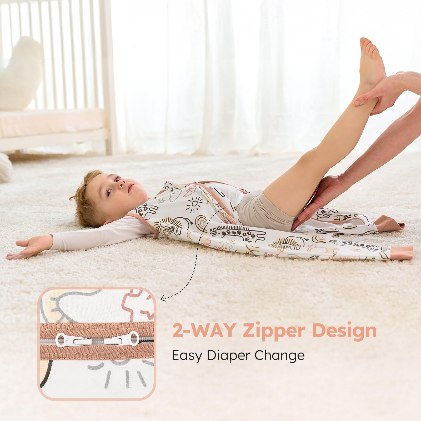 Yoofoss 2er Pack Baby Schlafsack mit Füßen 0.5 Tog 100% Baumwolle Schlafsack Baby mit Beinen Sommer Babyschlafsack für 18-36 Monate Kinder Jungen Mädchen 80 cm- Braun Tier
