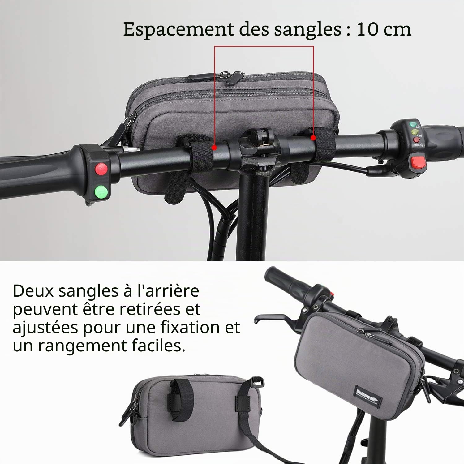 BAIGIO Sacoche Avant pour Vélo, Sacoche de Guidon de Vélo avec Housse Anti-Pluie, Multifonction, Sac à Bandoulière, Sacs à Main, pour Velo de Route, VTT, Velo de Voyage (Gris)