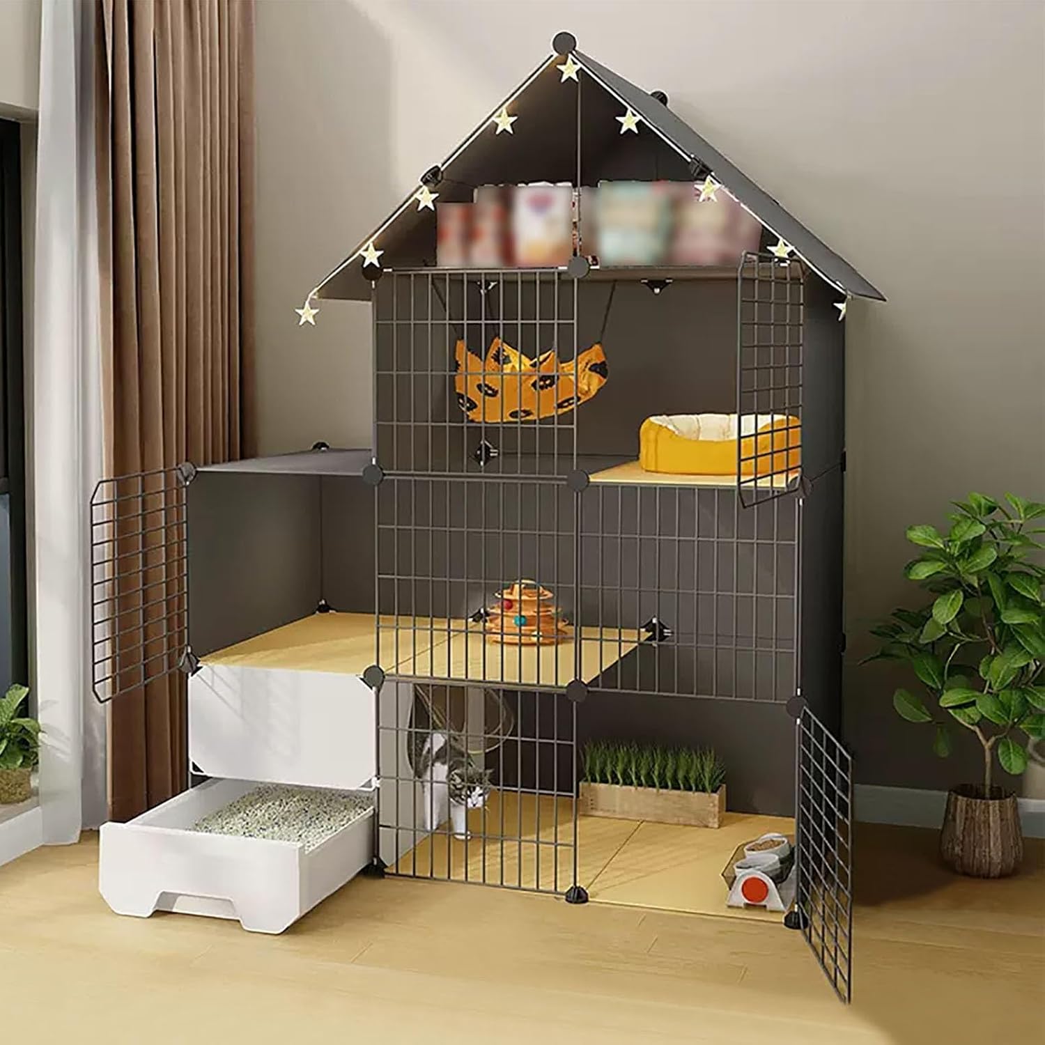 s Indoor with Eaves, Cat Enclosure with Cat Litter Box, can Store Things, Expanded Space, Easy to Clean (Size : 109x39x145cm)