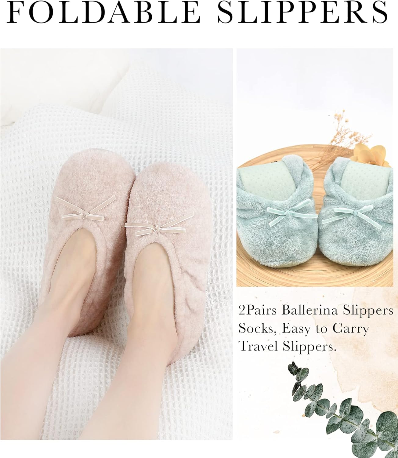 Panda Bros 2 Pairs Women's Ballerina House Slippers, Anti-Skid Comfy Warm Ballet Style Slippers - Image 7