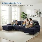 Mjkone U Shaped Sofa, Living Room U-Shaped Couch with Chaise, 280CM Modular Linen Oversized 4-Seat Sofa Set, Sectional Couches for Living Room, Apartment, Small Space, Dark Grey