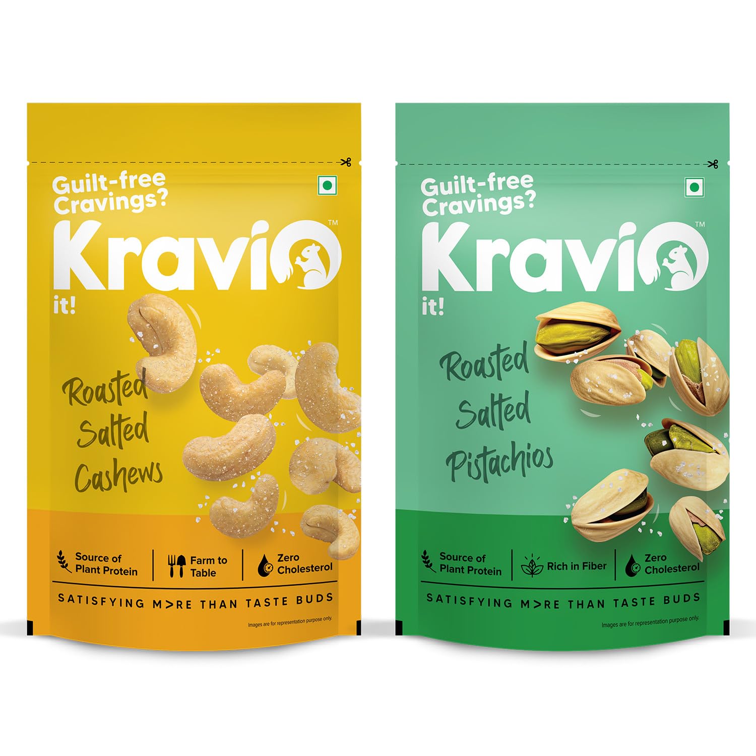 Kravio Premium Roasted Salted Cashew & Pistachio Nuts (2 X 200g) | Zero Cholesterol Natural Whole Kaju & Inshell California Pista Nuts & Dry Fruits | Rich in Protein, Crunchy Delicious Healthy Snacks