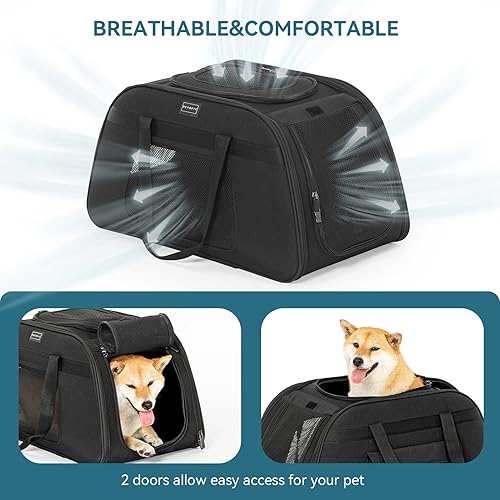 Miniatura 6 de Petsfit Transportador transpirable para mascotas con ruedas extraíbles para perros, gatos de hasta 30 libras, color negro