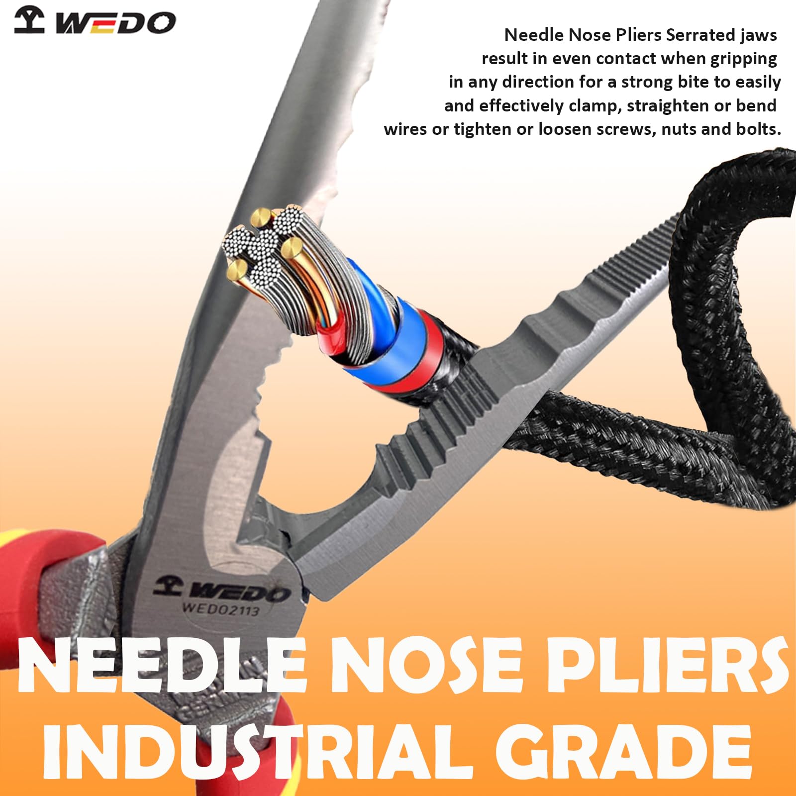 WEDO Pince à bec long de 20,3 cm avec poignées antidérapantes, longueur 200 mm, qualité industrielle