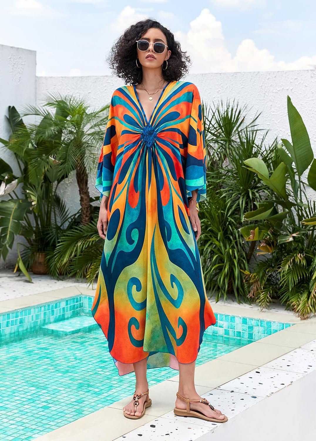 Plus Size Kaftan Dresses for Women Loose Batwing Sleeve Bathing Suit Cover Up Lightweight Loungewear - Image 2