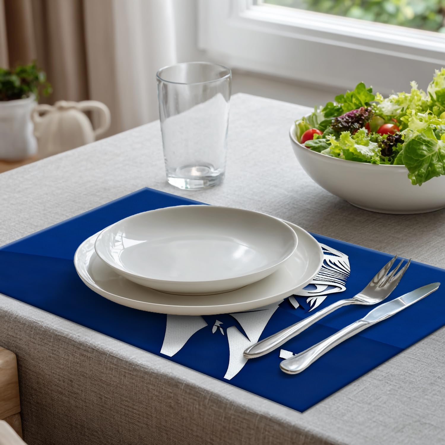 Batmerry American President Men Placemats, Navy Background Suit Sunglass Gentle Washable Linen Table Mats for Kitchen Table Double Insulation Decor Dining Set Indoor Outdoor 12X18 in Set of 4