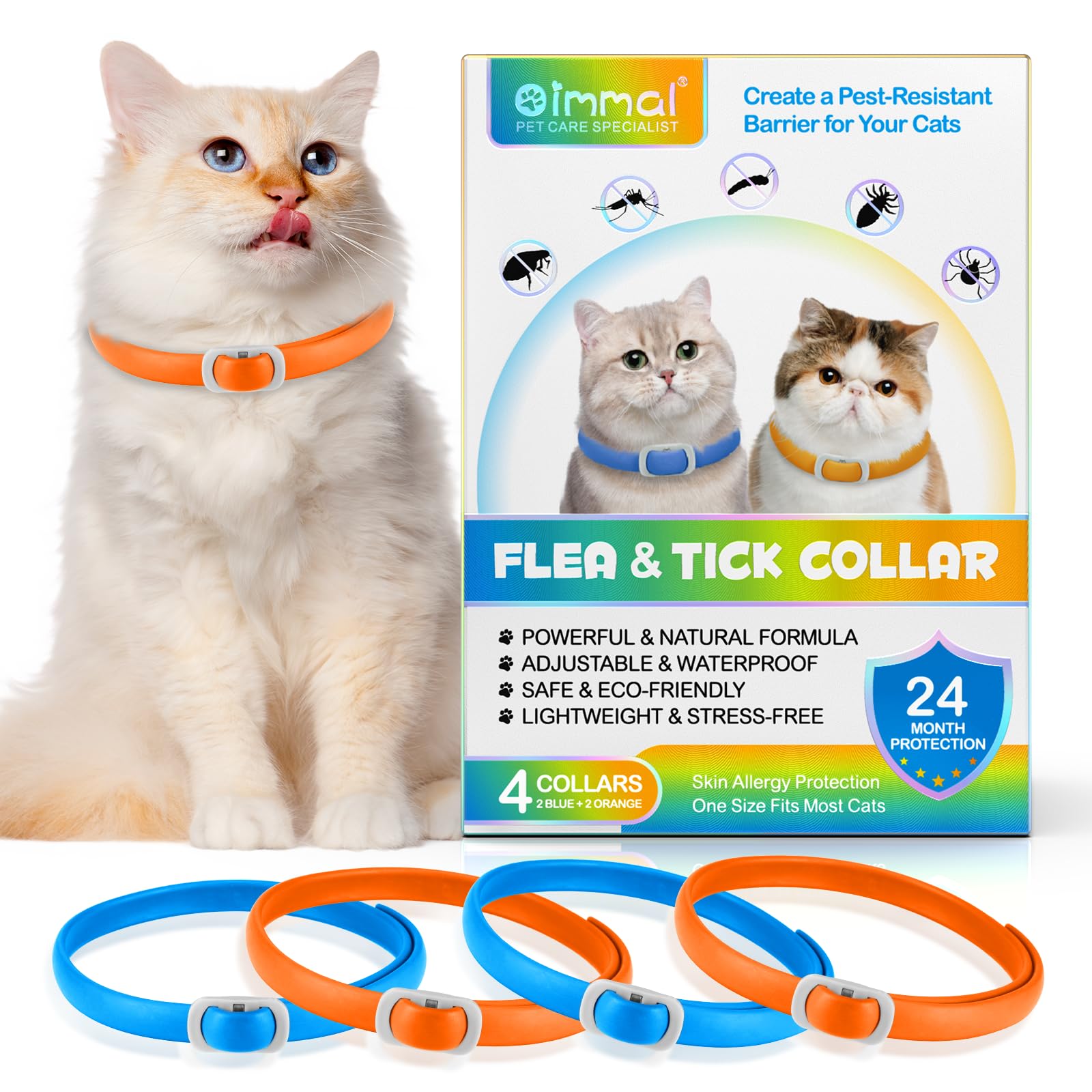 Anti-Floh- und Anti-Zecken-Halsband für Katzen, 4 Stück gegen Larven und Eier – beseitigt und tötet – schützt Das Tier und den Lebensraum, effektiver Schutz für 24 Monate, verstellbar und Wasserdicht