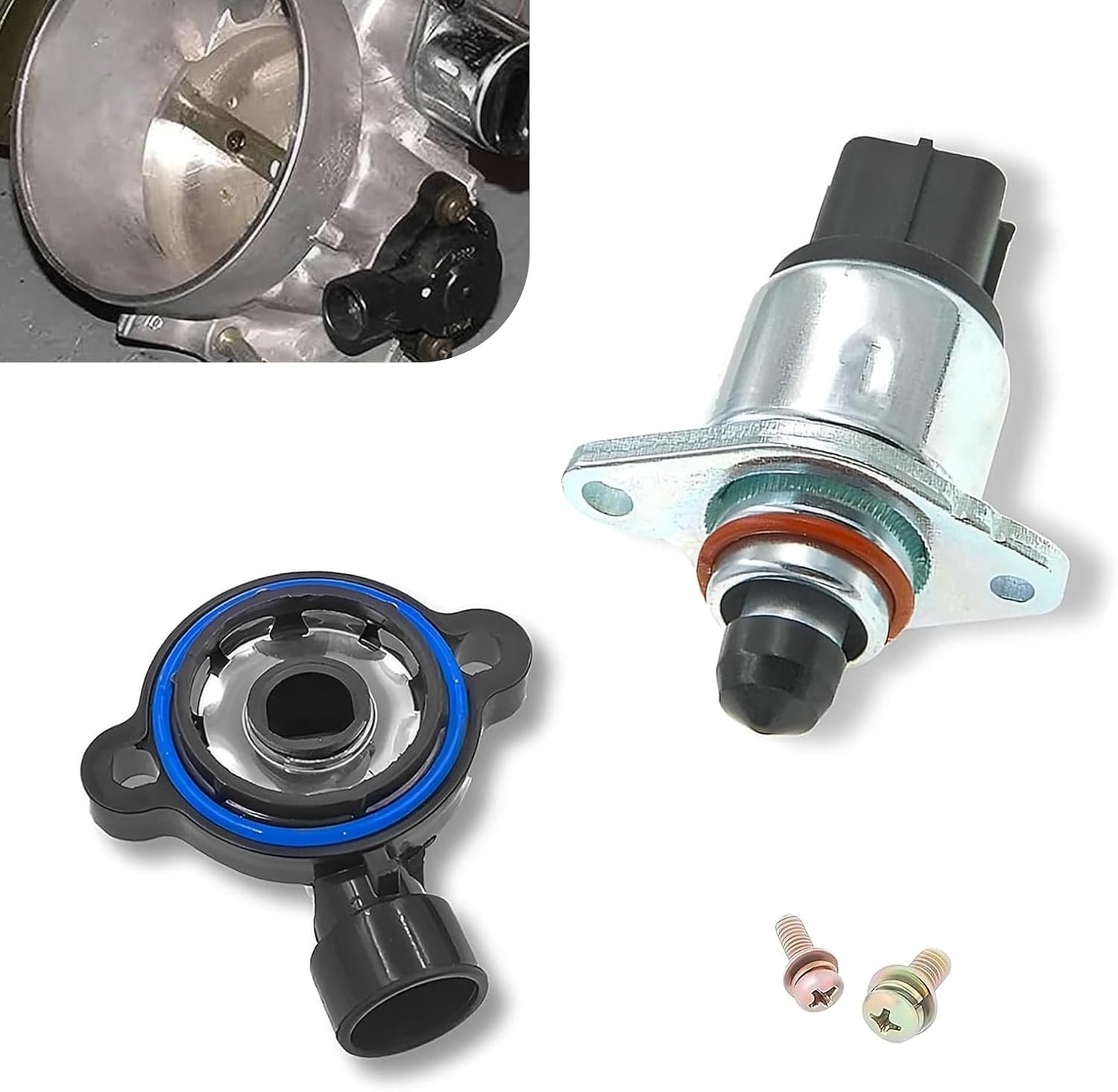 Idle Air Control Valve, Throttle Position Sensor Replacement 17113625 17113598, High Temperature Resistant Quick Response Modification Parts, Compatible with Buick Chevrolet (Silver & Black)