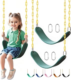 LittleDove 2-Pack Heavy Duty Kids Swing Seats with 66" Rust-Resistant Chains, 330 lbs Capacity, Quick Links for Outdoor Trees & Playgrounds - Green