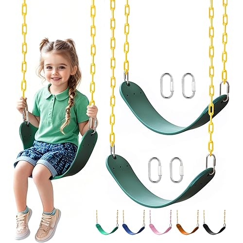 2 Pack Heavy Duty Swing Seats with 66" Rust-Resistant Chains, Swing Set Accessories Replacement with Quick Links, Kids Swings Supports 330 lbs for Outdoor Playground Trees, Green