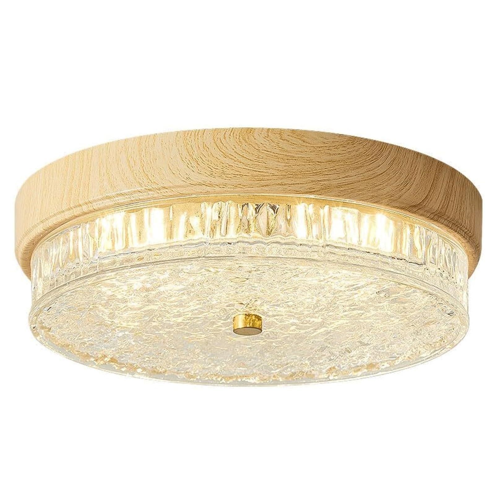 DUddTTW Wood Ceiling Light Fixture Round Flush Mount Lighting Water Glass Ceiling Lamp Dimmable Close to Ceiling Light Bedroom Chandelier(Wood,37cm)