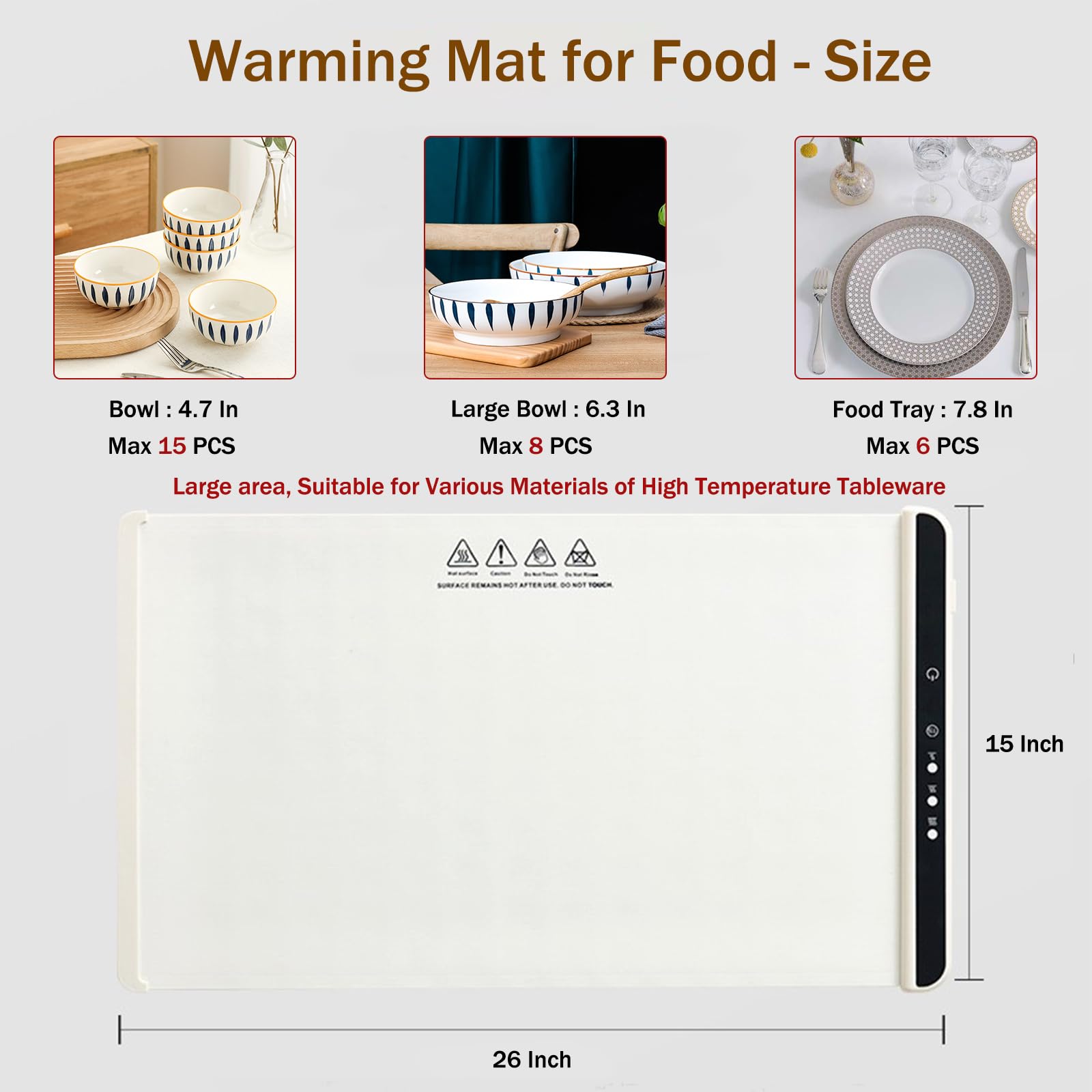 Food Warming Mat - 5s Rapid Heating Electric Warming Tray with 3 Temp Setting, Easy to Clean, Foldable Sillicon Warming Mat for Food, for Buffet, for Party, for Thawing