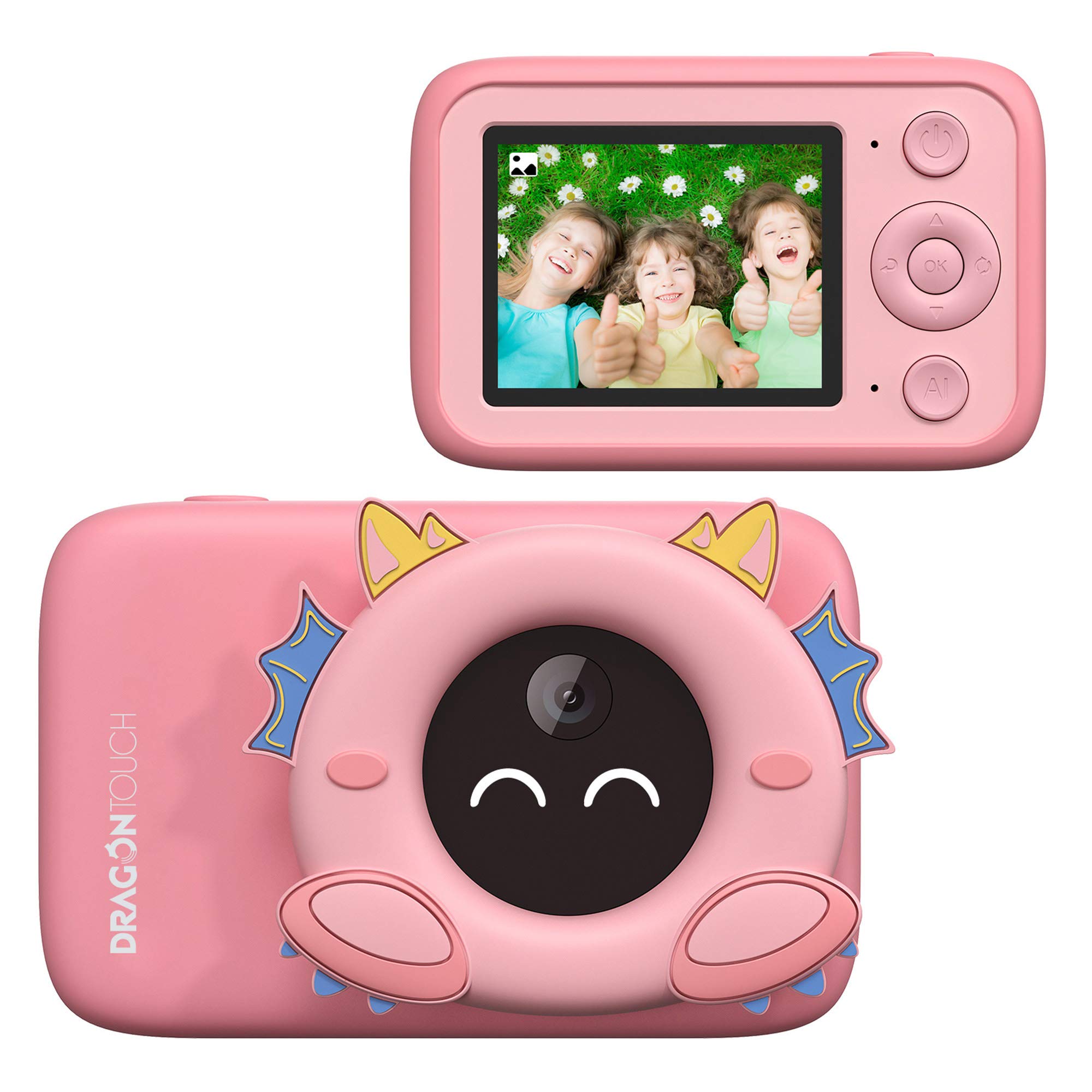 Dragon Touch Kids Camera with AI Recognition (Pink) - Camera for Kids, Toddler Camera with WiFi Connection, Best Birthday Gift for 3-12 Years Girls and Boys (AICam)