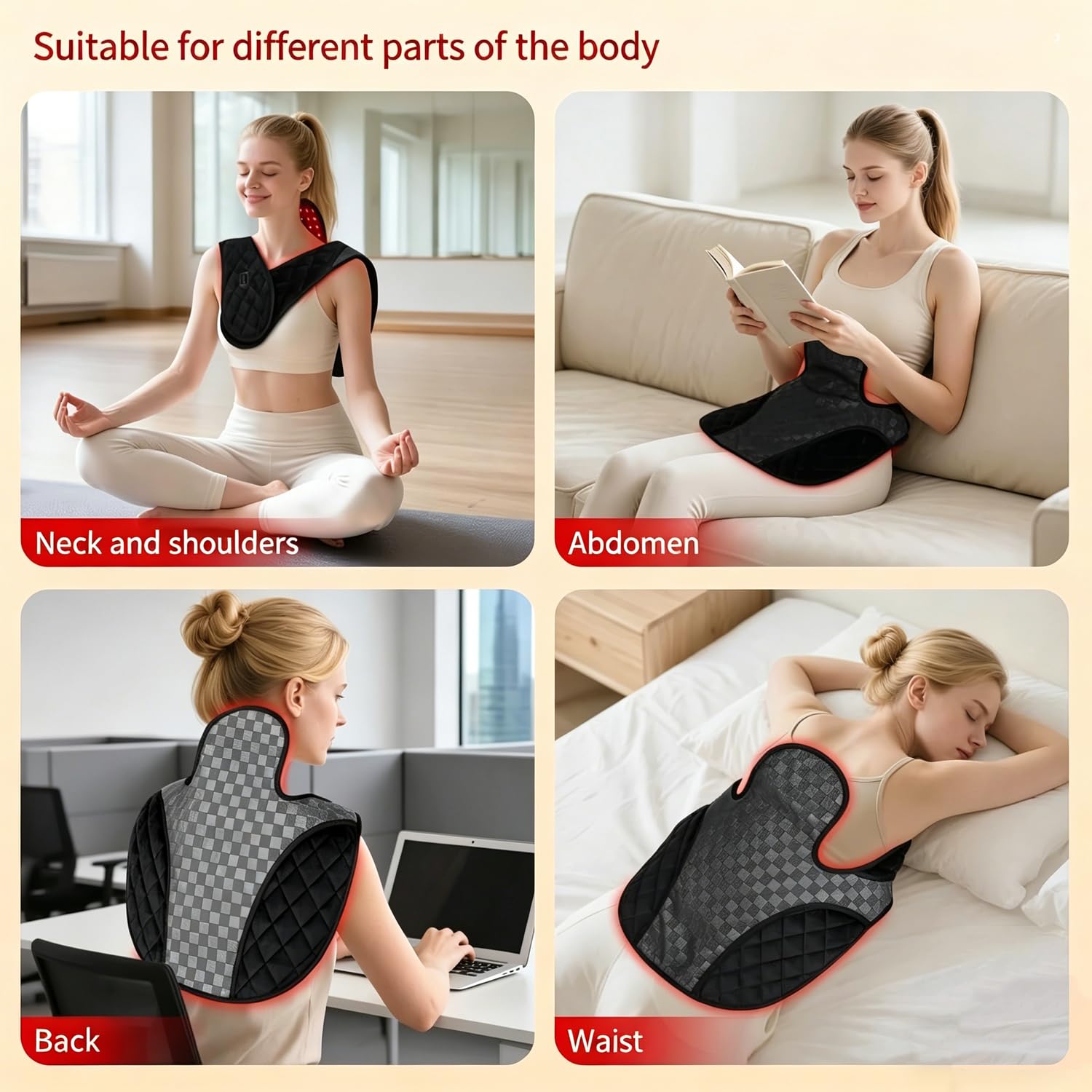 Terapia de Luz Roja e Infrarroja para Cuello Hombros Cervical Espalda Alivio del Dolor, Almohadilla Térmica Infrarroja, 660nm 850nm Lámpara de Infrarrojos Luz Roja Terapia Muscular y Articulaciones