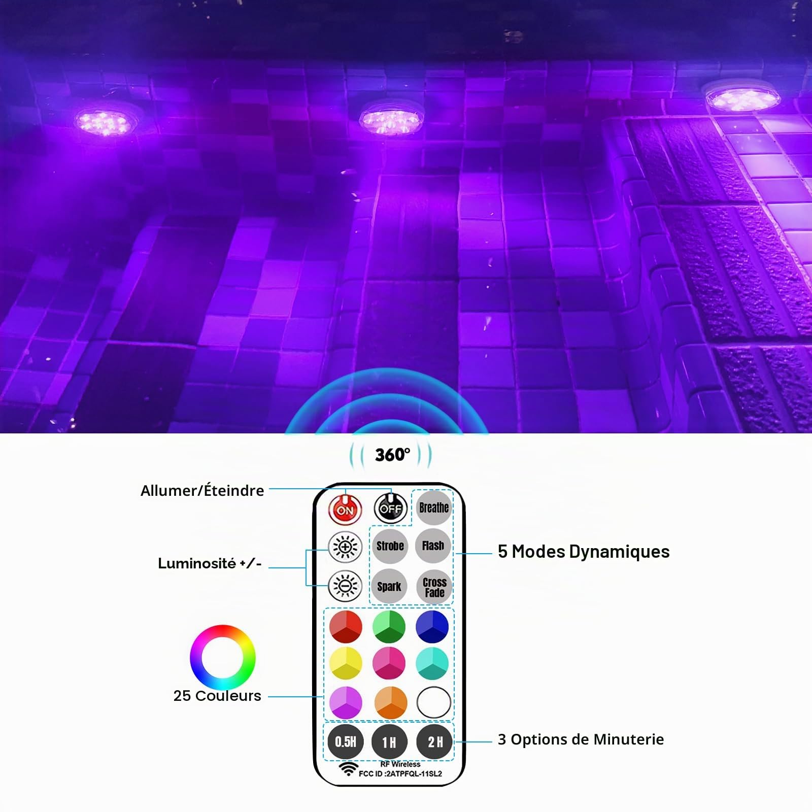 Lumière Piscine, Lampe Piscine Rechargeable Entièrement Scellée, Eclairage Piscine LED 25 Rgb Couleur, Étanche Ipx8 Éclairage Pour Plan D'Eau Convient Pour Jardin, Baignoire, Spa, Vase (1 Pc)