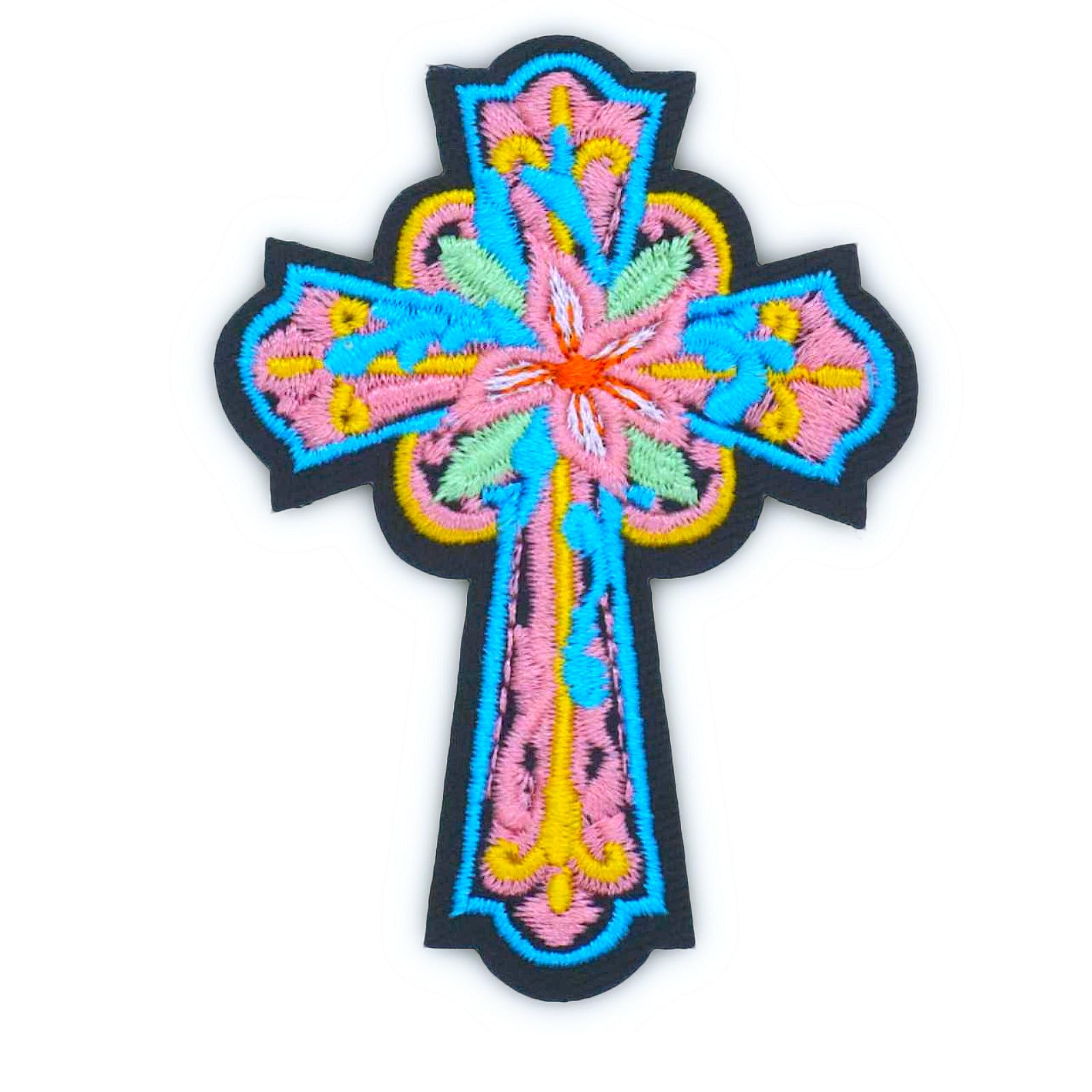 AAVEDGE Cross Iron On Patches, Colorful Flower Jesus God Embroidered Jeans Patches, Faith Religious Applique Sew On/Christian Iron On Patch for