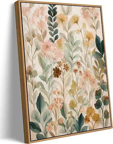 Electrolux Framed Vintage Beige Floral Wall Art Boho Watercolor Wildflower