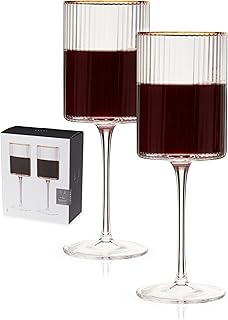 Viski Meridian Wine Glasses with Gold Rim, Crystal Drinking Glasses for ...