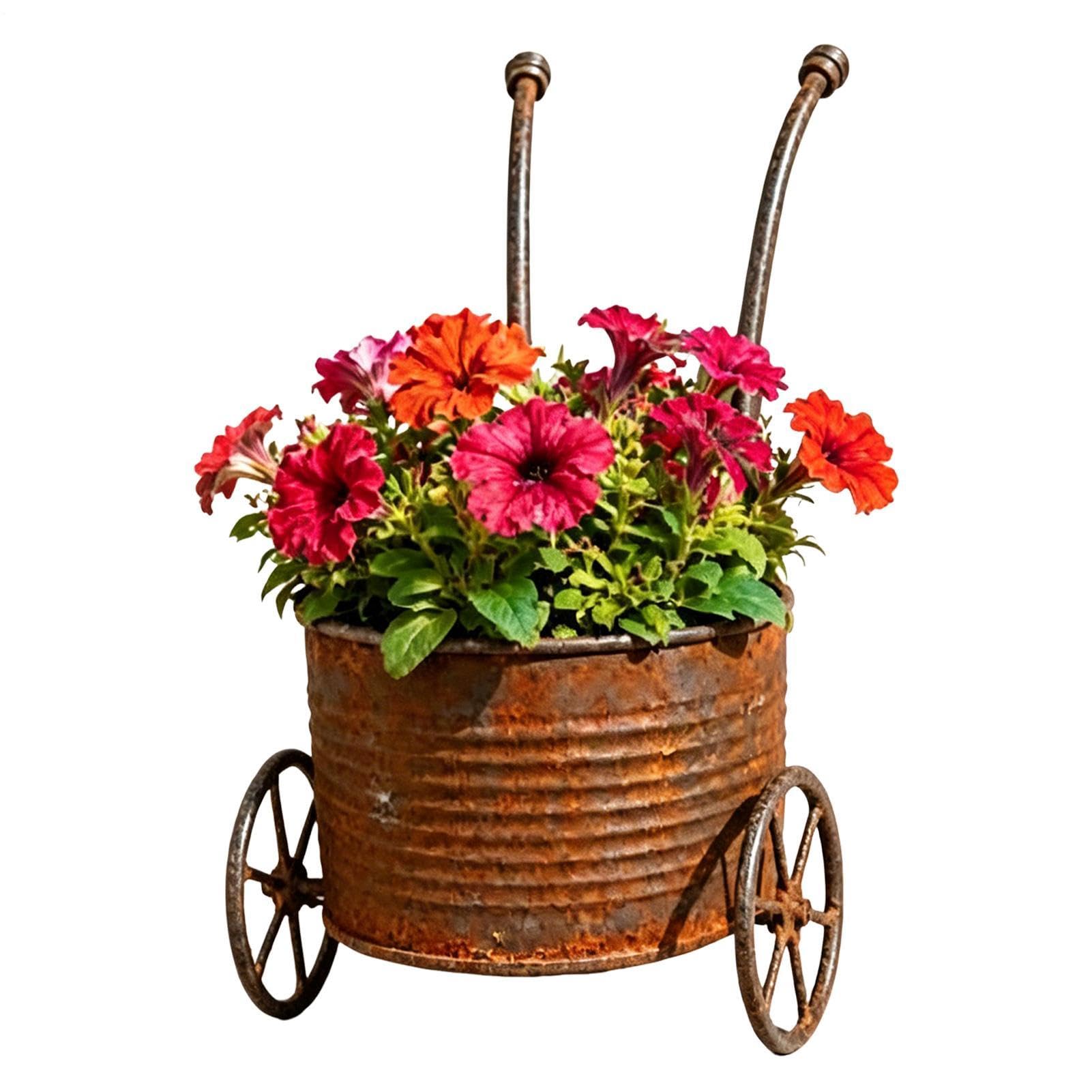 Pot de fleurs en métal robuste pour porche et jardin arboré