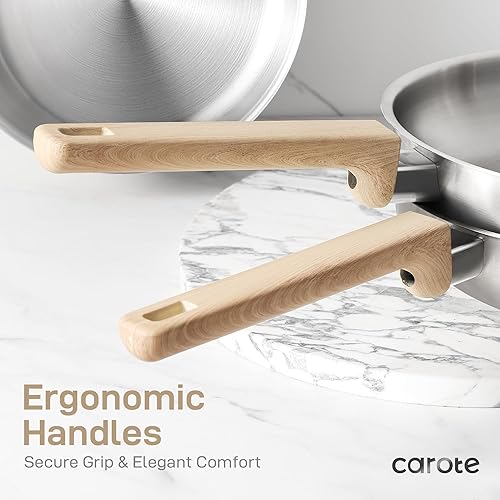 Miniatura 5 de CAROTE Juego de 8 utensilios de cocina de acero inoxidable, ollas y sartenes de acero inoxidable con tapas de vidrio templado, juegos de utensilios
