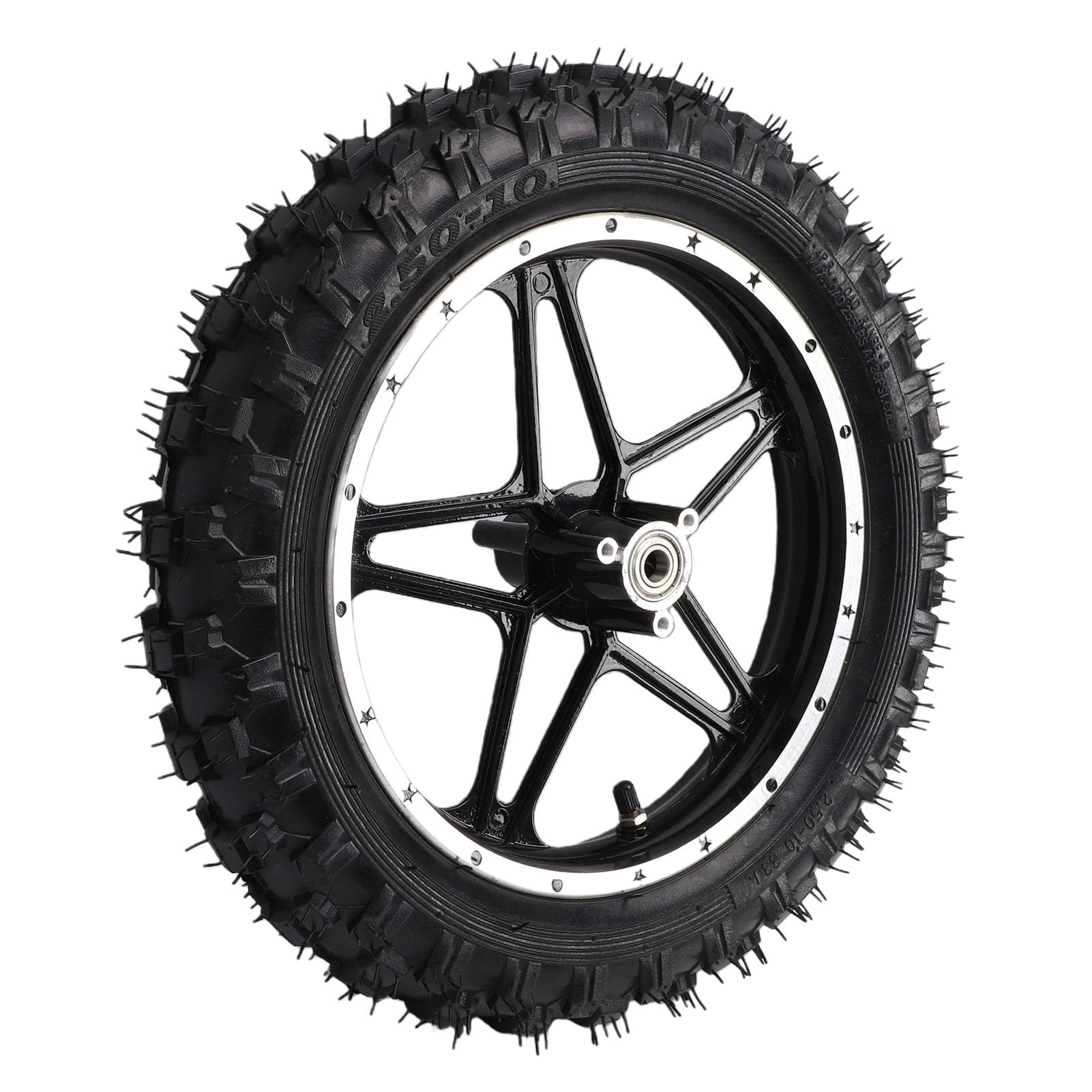 Ausla Jante de Roue de 10 Pouces Assemblage de Pneu, Pneu de Remplacement 2.50 10 Technologie Anti-éclatement pour Mini Pocket Bike Vélo Électrique 49 50ml Dirt *(Traduction D (Devant)