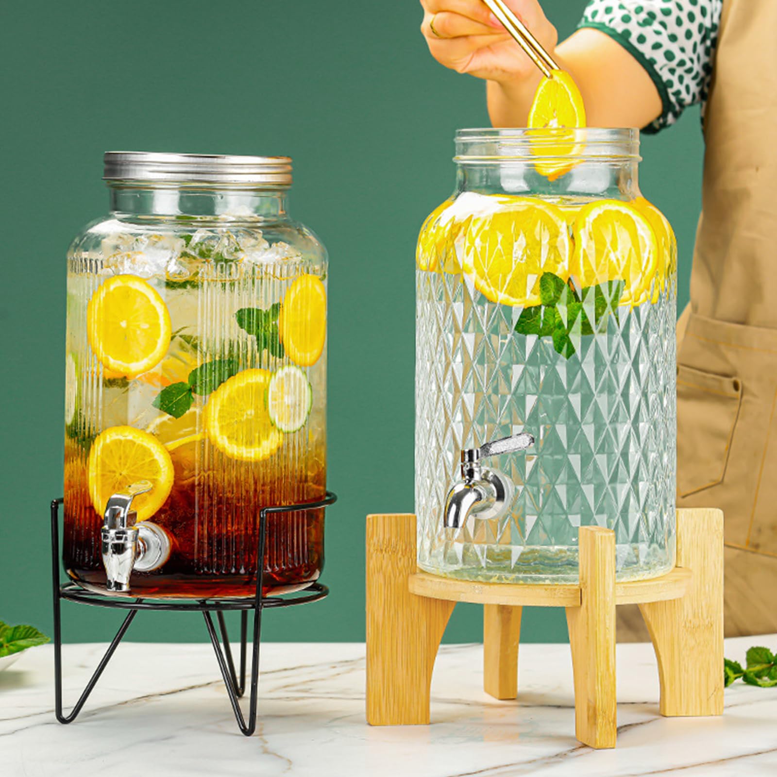 Macchina per Bevande Fredde Verticale in Legno con Supporto in Ferro, Dispenser per Succhi per Feste per Rubinetto da 6 Litri, Barattolo di Limonata per Bevande Calde,6L Diamond Shape
