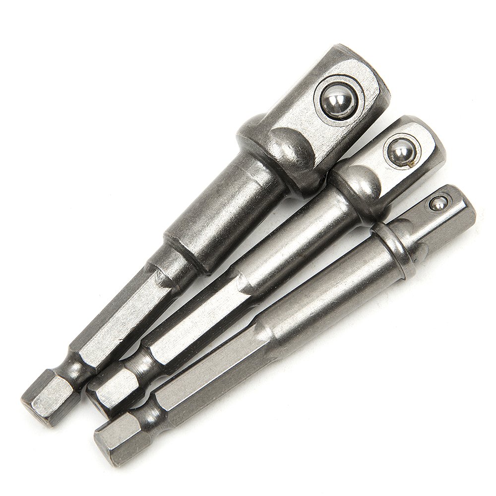 Adattatore per chiavi a bussola set 3 pezzi - gambo esagonale per einnesto su mandrini, adatto per bussole 1/4, 3/8, 1/2 pollice, Grigio - Adattatore esagonale per 1/4", 1/2", 3/8" quadrati