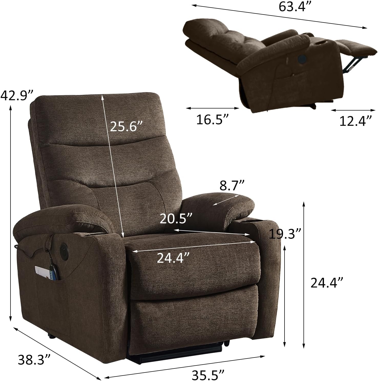 JETEAGO Recliner Chair Dimensions
