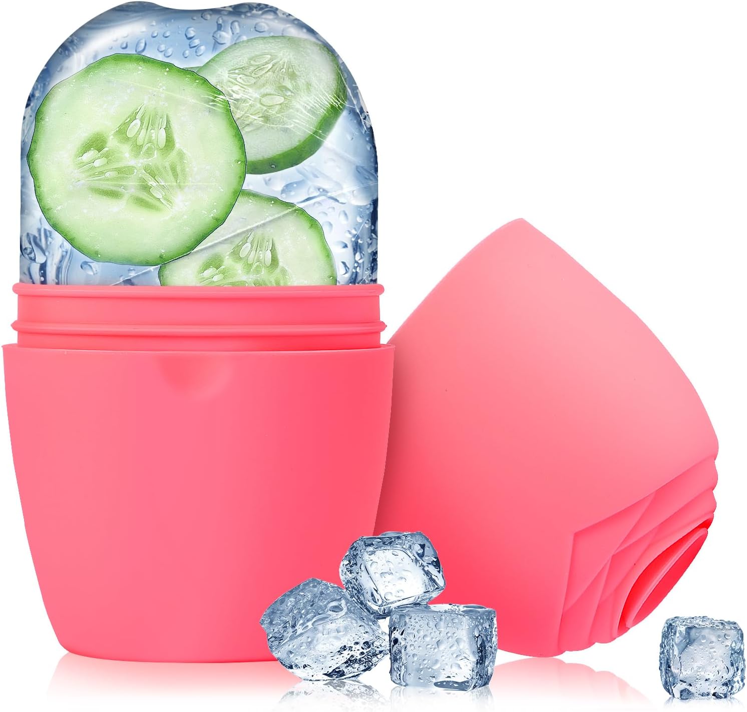 Ice Roller for Face, Silicone Ice Roller Facial Ice Mold to Brighten Skin Enhancing Natural Glow, Reusable Ice Roller for Face & Eye Puffiness Relief, Face Roller Skin Care for Neck, Pink