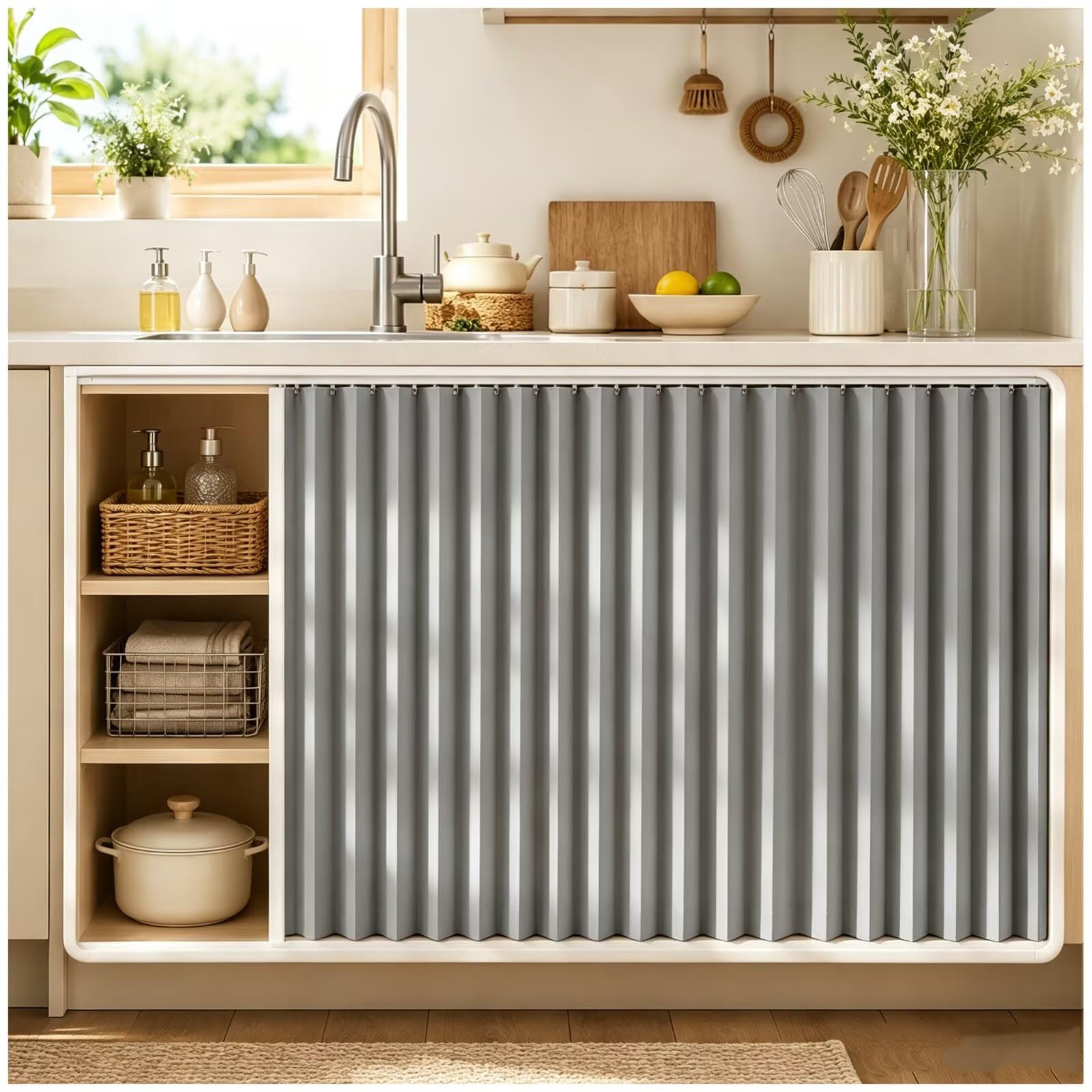 Tende per Armadio a Muro Senza Ante in Lino W100 x H80cm Grigio