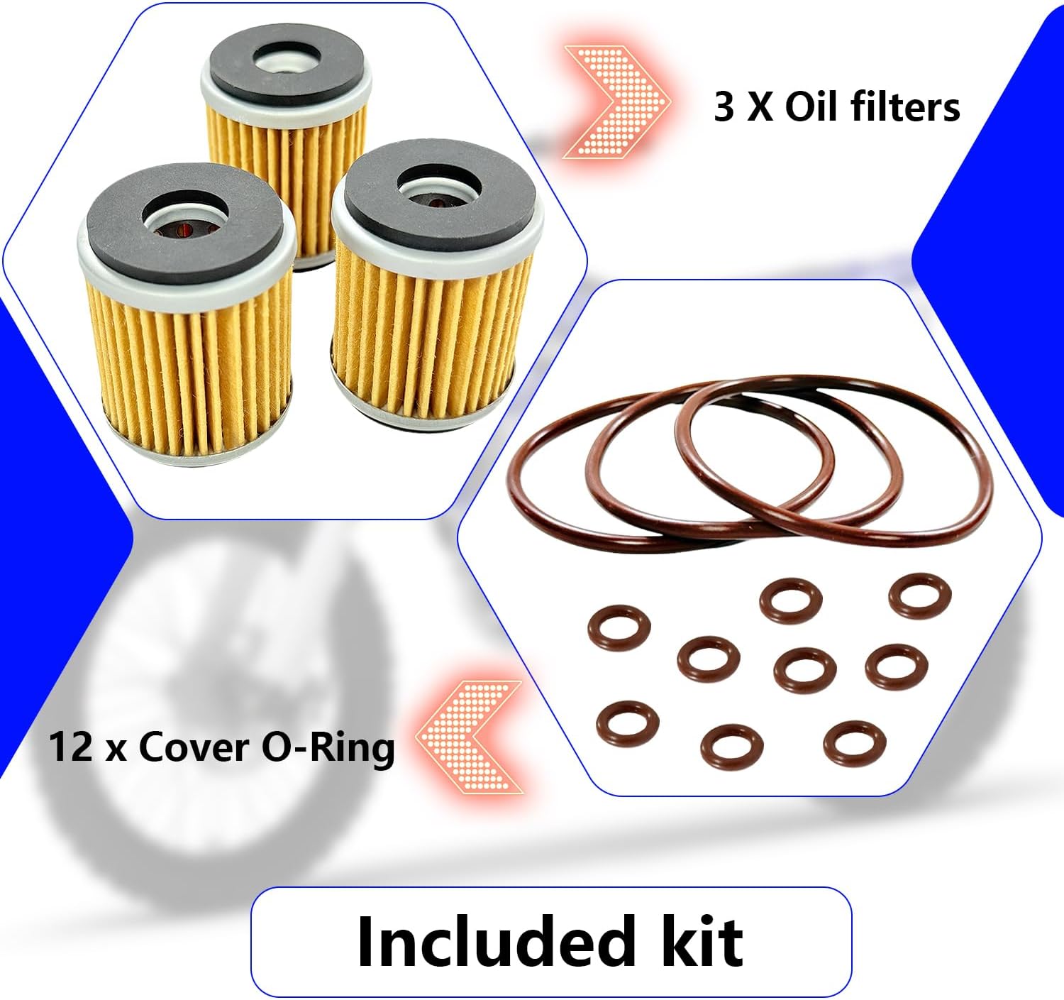 3 Packs Oil Filter with O-Ring 5D3-13440-09-00 for Yamaha YFZ450 YZ250F YZ426F WR250F WR450F WR426F 5D3-13440-02-00 93210-47675-00 Oil Filter