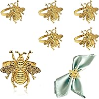 Vista 1 de Juego de 6 servilleteros con diseño de abeja dorada para bodas, jardín, fiestas, decoración de mesa de granja