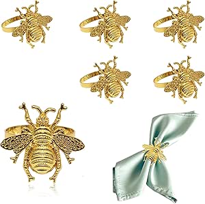 Amazon.com: Gold Bee Napkin Rings Set of 6 Elegant Honeycomb Bee-Themed ...