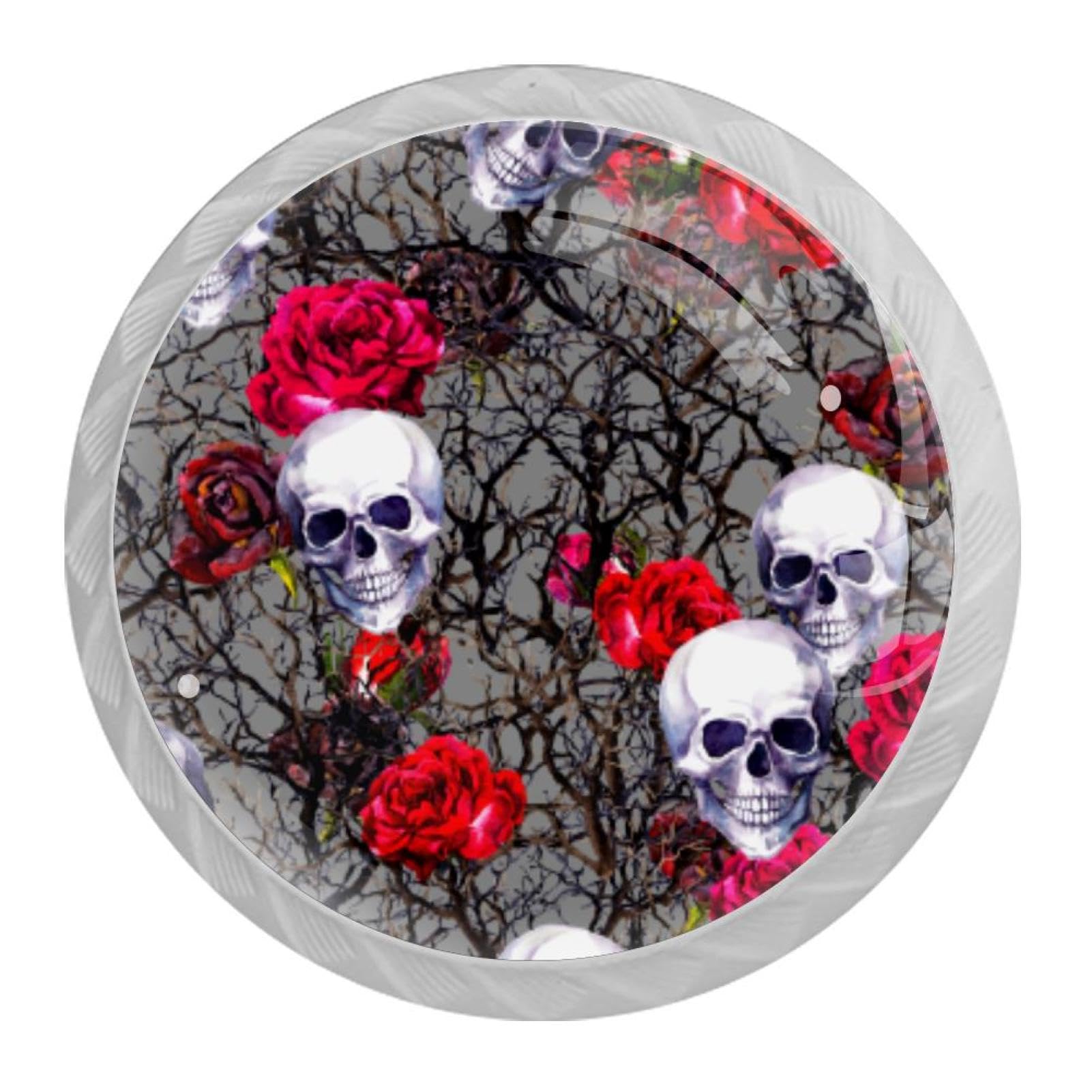 Tqmspg 4 Pieces Drawer Pulls Skull and Roses Door Knobs Dresser Handles for Kitchen Wardrobe Cupboard Hardware Furniture