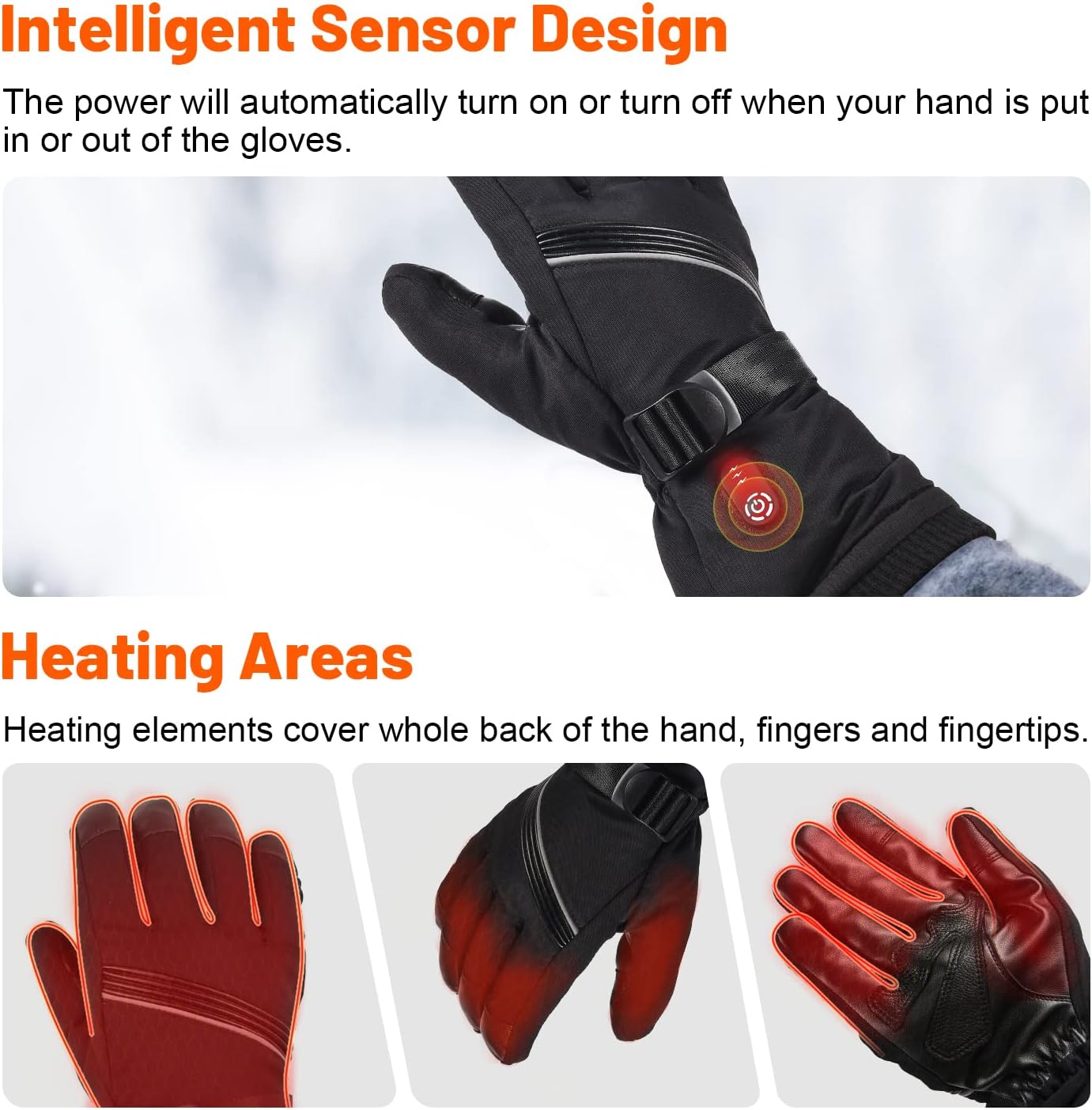 Heated Gloves,Winter Gloves for Men Women Rechargeable Heated Gloves with 2Packs 7.4V 2700mAh Battery,Waterproof Thermal Warm Gloves for Cold Winter with Auto Sensor Switch for Skiing,Hunting,Cycling